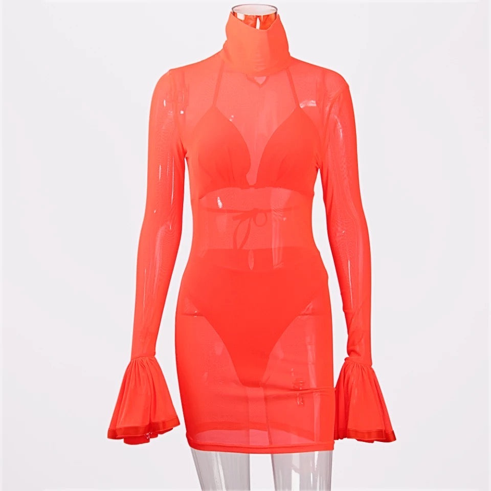 neon orange mesh dress Ruffles 'Til I Die Mini Dress – NELLEES
